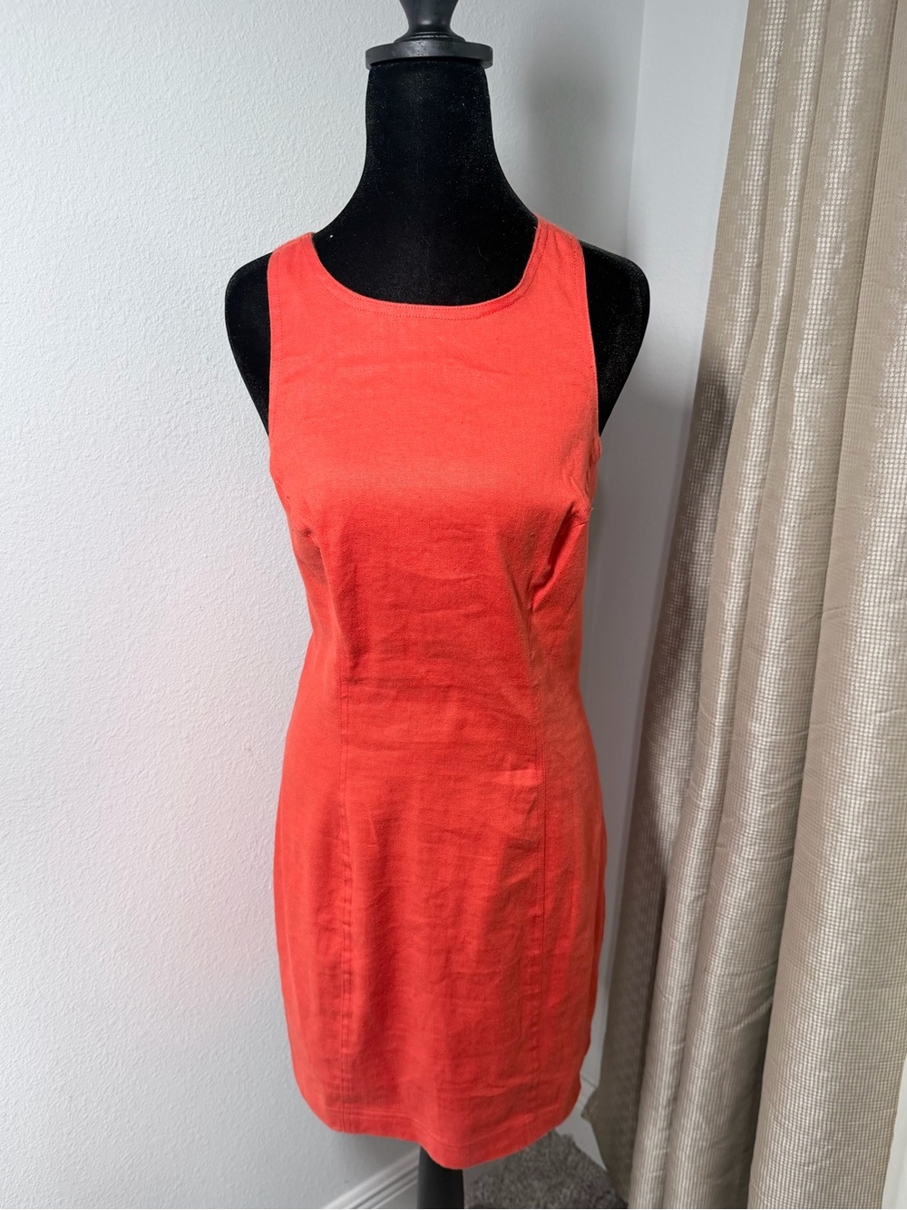 Geary Roark Kamisato Coral Linen Blend Open Back Sheath Dress Size 8